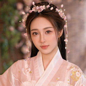 汉服头饰女古风发饰古代小粉花朵步摇发钗夹子仙气流苏古装配饰品