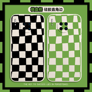 棋盘格手机壳华为p50pro复古p40不规则mate40绿色格纹30几何格子nova7
