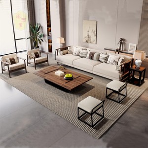 新中式样板房实木沙发组合现代禅意会所客厅高端别墅全屋家具定制
