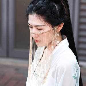 倾妃古装遮脸面纱古风面帘挂耳流苏汉服配饰女古代遮面超仙遮面帘