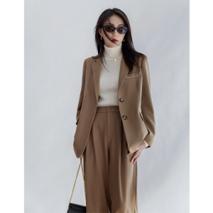 clmx/限量人字纹西装套装女 秋冬摩登休闲质感宽松版型外套九分裤