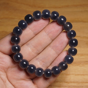 一线药师佛珠手链 藏蓝高冰透蓝沁老型桶珠糖心玛瑙手串 佛珠11mm