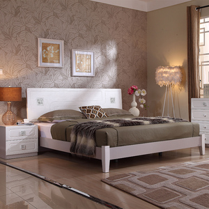 好风景家居 主卧板式床现代中式白色1.8米双人床卧室家具8b2003