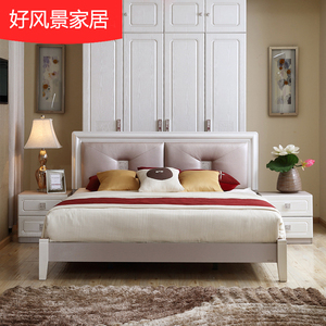 好风景家居 简约中式双人床 1.8米主卧婚床板式床卧室家具 8b2001