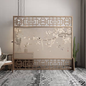 新中式屏风隔断客厅入户玄关实木卧室遮挡家用移动梅花古典座屏门