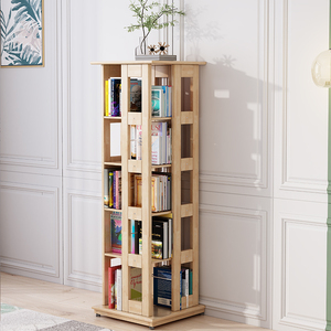 创意旋转书架全实木落地家用360度多层置物架儿童橡胶木绘本书柜