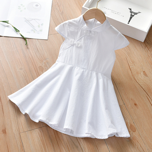 女童连衣裙夏季舞蹈新款夏装汉服中国风洋气儿童装复古纯色白裙子