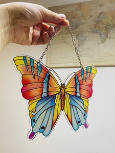 am*ia艺术彩色玻璃画复古vintage彩虹蝴蝶玻璃挂画装饰摆件