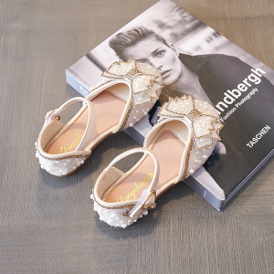 女童水钻皮鞋春夏水晶鞋韩版公主鞋小中童蝴蝶结礼服鞋女孩半凉鞋