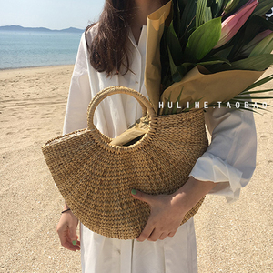 纸绳编织包包里洛半圆形草包手提法式草编包藤编包海边度假沙滩包