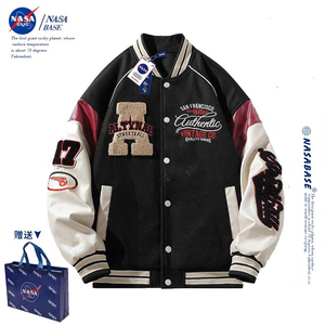 NASA联名美式潮牌拼接棒球服男春秋复古棉服夹克加厚高街情侣外套