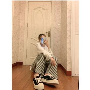 全牛皮~2022mona张绮贤同款大头鞋松糕厚底小白鞋女加绒帆布鞋子