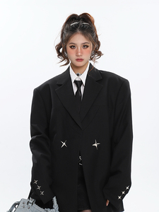黑色西装外套女春秋设计感小众廓形oversize韩版休闲小个子西服潮