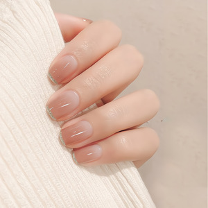 果冻豆沙粉银边假指甲短款美甲成品指甲贴片气质百搭温柔美甲甲片