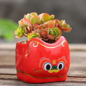 特价清仓花盆卡通可爱陶瓷创意红色小老虎多肉肉肉植物桌面花盆栽