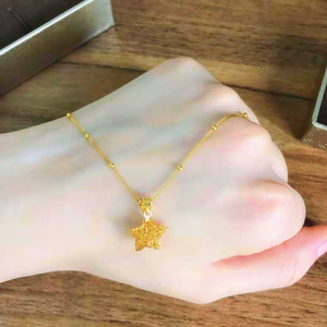 周大福周六福黄金项链24k金链子女款镂空硬金五角星吊坠999足金首