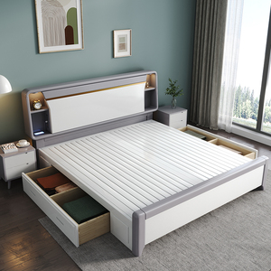 加大床200×220实木床白色现代简约两米宽双人床主卧2米x2米大床