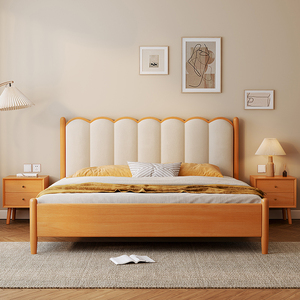 欧洲榉木全实木床现代简约1.8米北欧卧室家具木蜡油原木色双人床