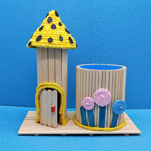 蘑菇屋diy手作材料包雪糕棒手工制作儿童冰棒棍笔桶亲子拼图玩具