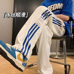 三道杠裤子男灰色