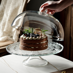 北欧面包高脚蛋糕展示家用果盘防尘玻璃罩甜品盘小点心托盘糕点盘