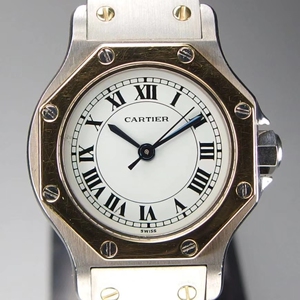 二手卡地亚cartier山度士系列自动机械女表,八角纯金表圈正品