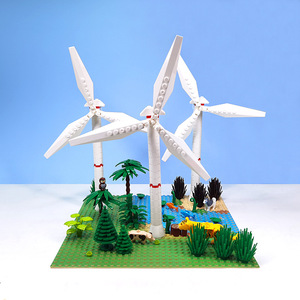 创意MOC小颗粒积木白色风车发电站海边园林场景模型diy拼组装玩具