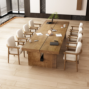美式实木大型会议桌长条桌简约办公桌椅组合条形洽谈长桌子工作台