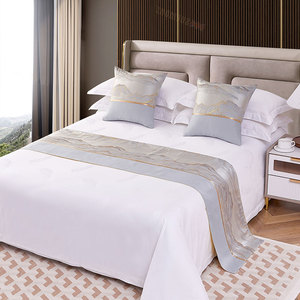 床旗床尾巾酒店床上用品纯色轻奢高端宾馆床尾毯床盖中式民宿搭巾