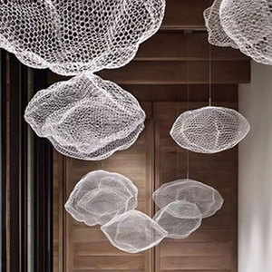 铁艺云朵白云后现代鱼网渔网灯具设计师网格餐厅吧台铁网铁丝吊灯