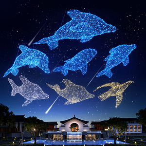 铁网灯满天星云朵吊灯工程定制鱼形灯具鲸鱼海豚鲨鱼装饰灯