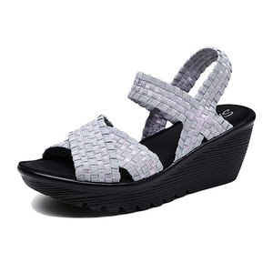 skechers斯凯奇女鞋新款厚底坡跟休闲凉鞋百搭防滑弹性编织罗马鞋