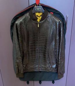 【国内现货】法国zilli男装深棕色湾鳄拉链皮夹克立领