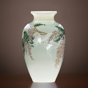 景德镇陶瓷花瓶插花手绘新中式家居客厅装饰博古架轻奢工艺品摆件
