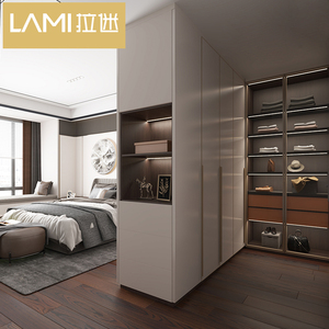 拉迷主卧室双面隐形衣柜整体定制简约迷你小衣帽间u型设计开放式