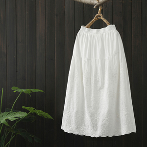 择壹原创设计感小众 白色文艺松紧腰刺绣全棉半身裙女 2020春夏款