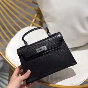 复古迷你kelly包百搭单品鳄鱼纹软牛皮材质黑色女包女士女款链条
