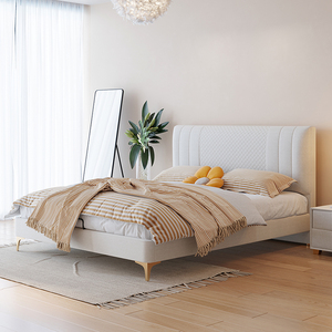 轻奢极简布艺床 女生主卧奶白色双人软包简约实木 北欧科技布婚床