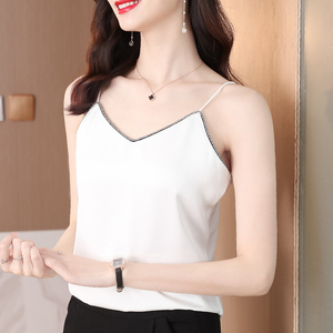 夏季新款白色吊带背心女内搭带钻设计感小众性感露背无袖打底上衣