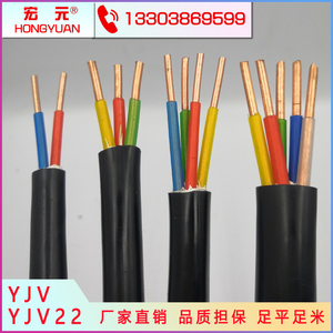 铜芯YJV国标纯铜2/3/4/5芯4/6平方架空阻燃控制充电桩电源电缆线