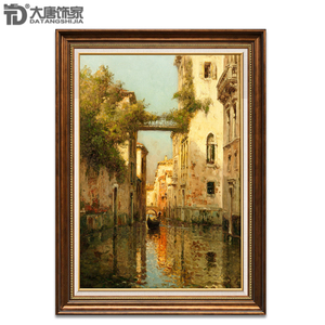 北欧手绘玄关装饰画 城市建筑轻奢客厅风景画 威尼斯水城油画N230