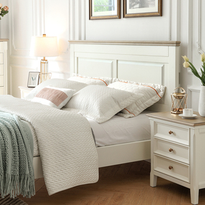 美式床实木床白色轻法式奶油风全原木简约主卧家具高箱储物双人床