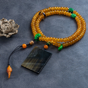 保真精品原创设计天然黄金甲山龟壳文玩项链男女108颗佛珠手串