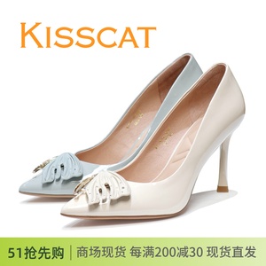 KISSCAT接吻猫2024新正品细高跟尖头水钻人鱼尾女单鞋KA43116-14