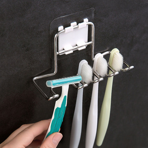 日式简约牙刷架免打孔洗漱台壁挂式剃须刀置物架浴室吸壁式牙刷架