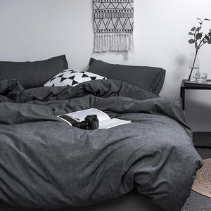 日式水洗棉床上四件套全棉纯棉春款柔软亲肤灰色床单被套超柔裸睡