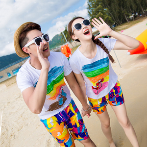 海边情侣装沙滩裤套装三亚旅游衣服短袖夏度假海南岛服速干可下水