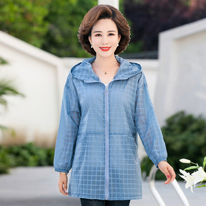 中老年女夏装防晒衣2023新款40岁50妈妈装上衣中年春装格子防晒服