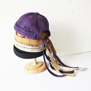 日系长带子格子地主帽黄色瓜皮帽水手帽紫色贝雷帽子男女凹造型潮