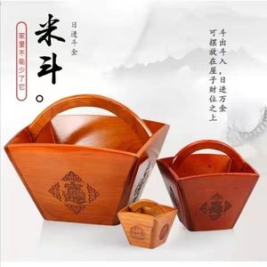 包邮仿古米斗日进斗金风水桃木斗升家用老式实木乔迁婚嫁家居摆件
